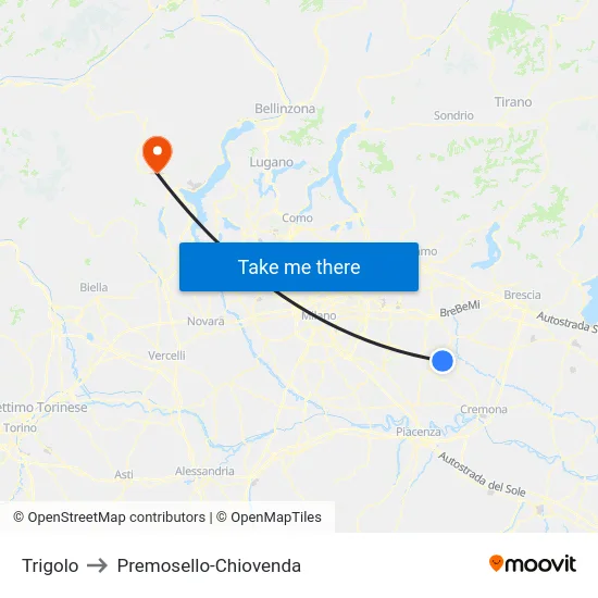 Trigolo to Premosello-Chiovenda map