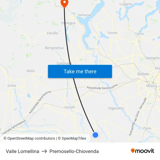 Valle Lomellina to Premosello-Chiovenda map