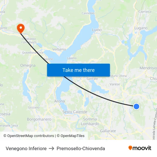 Venegono Inferiore to Premosello-Chiovenda map