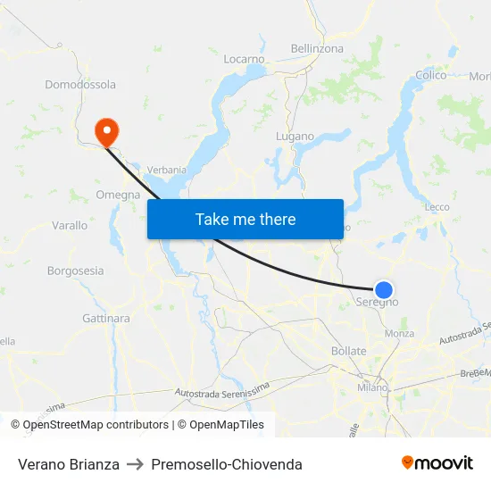 Verano Brianza to Premosello-Chiovenda map