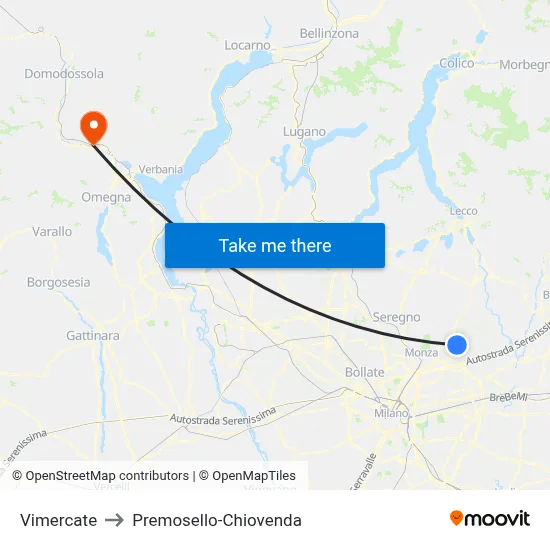 Vimercate to Premosello-Chiovenda map