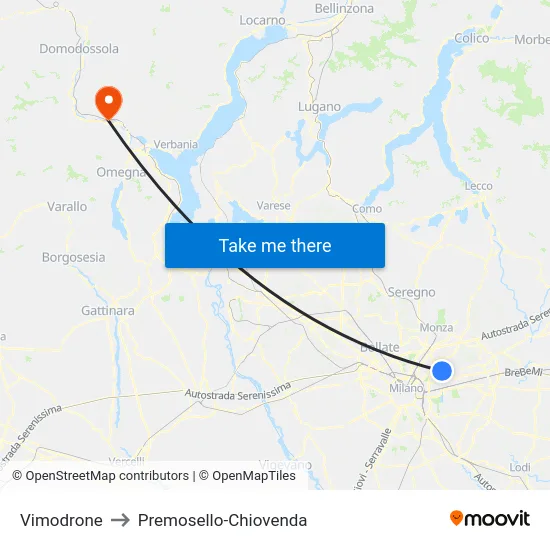 Vimodrone to Premosello-Chiovenda map