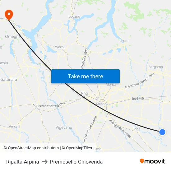 Ripalta Arpina to Premosello-Chiovenda map