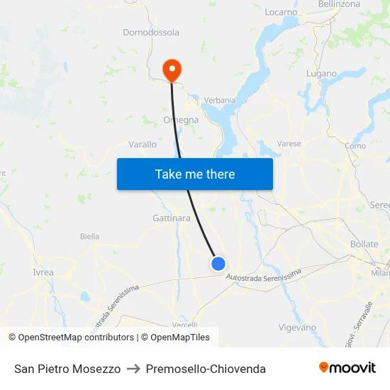 San Pietro Mosezzo to Premosello-Chiovenda map