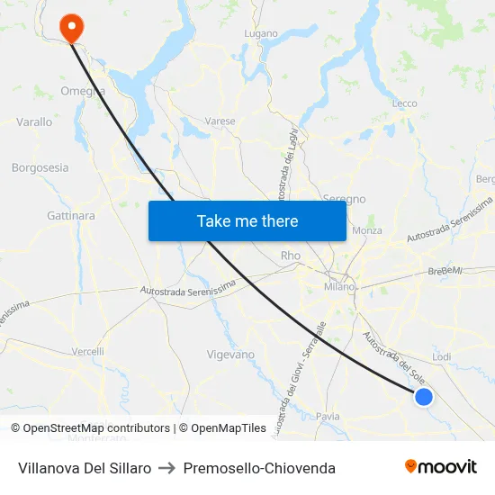 Villanova Del Sillaro to Premosello-Chiovenda map