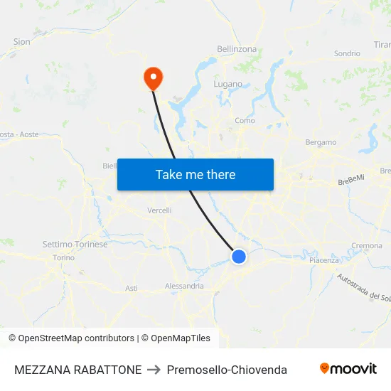 Mezzana Rabattone to Premosello-Chiovenda map