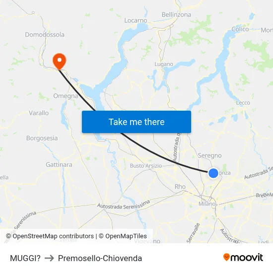 Muggiò to Premosello-Chiovenda map