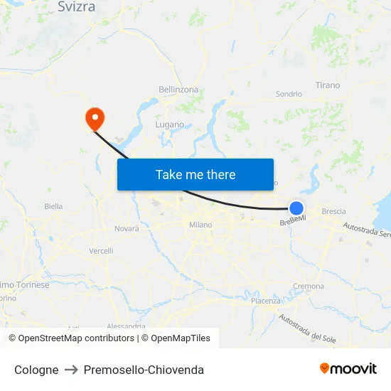 Cologne to Premosello-Chiovenda map