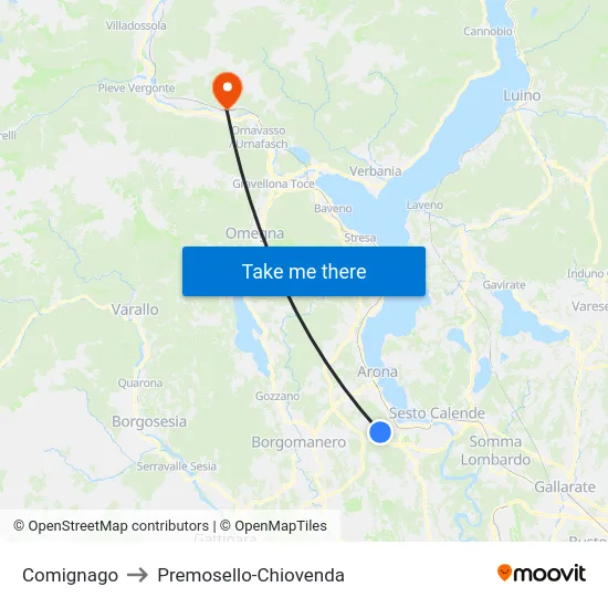 Comignago to Premosello-Chiovenda map