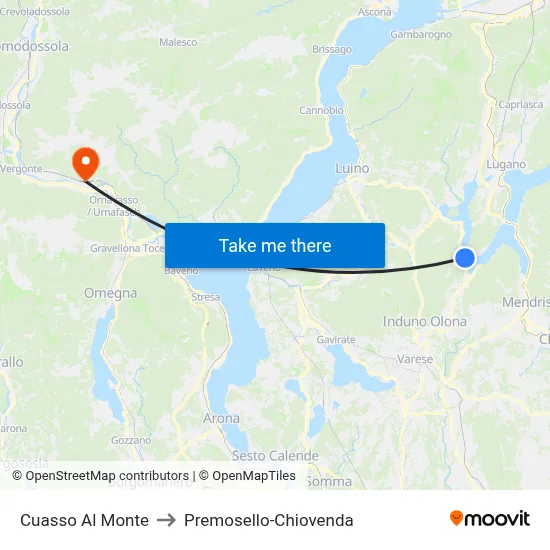 Cuasso Al Monte to Premosello-Chiovenda map