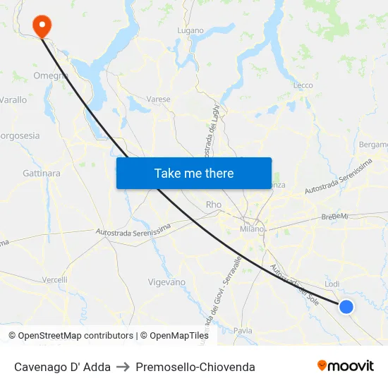 Cavenago D' Adda to Premosello-Chiovenda map