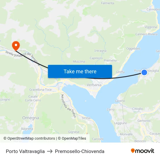Porto Valtravaglia to Premosello-Chiovenda map