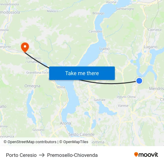 Porto Ceresio to Premosello-Chiovenda map