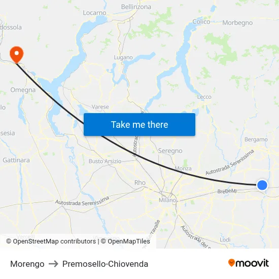 Morengo to Premosello-Chiovenda map