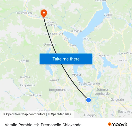 Varallo Pombia to Premosello-Chiovenda map