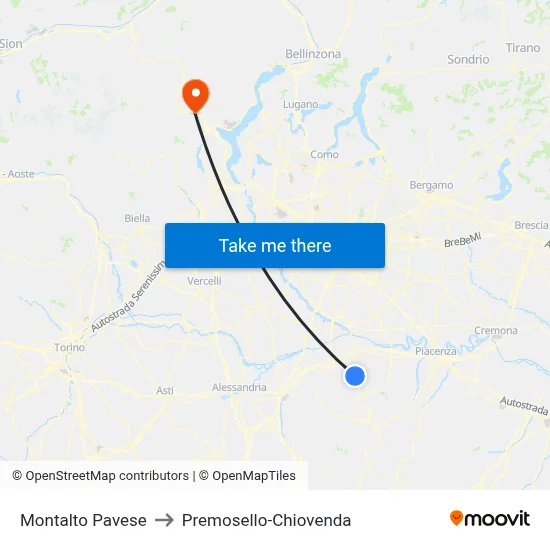 Montalto Pavese to Premosello-Chiovenda map