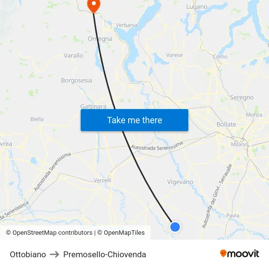 Ottobiano to Premosello-Chiovenda map