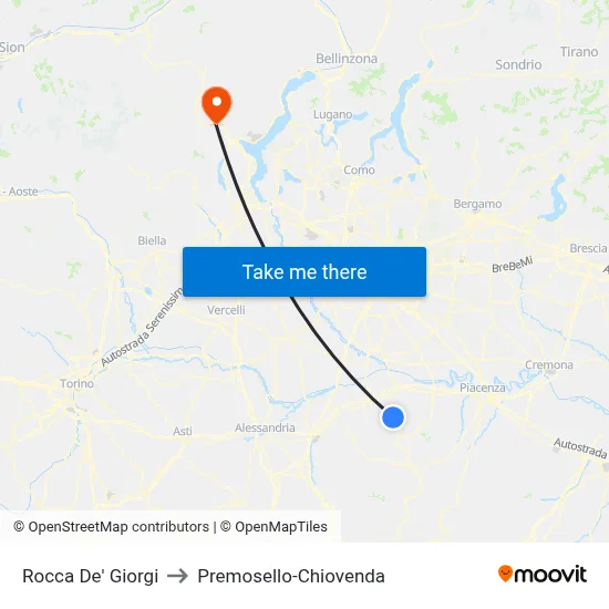 Rocca De' Giorgi to Premosello-Chiovenda map