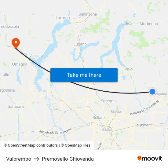 Valbrembo to Premosello-Chiovenda map