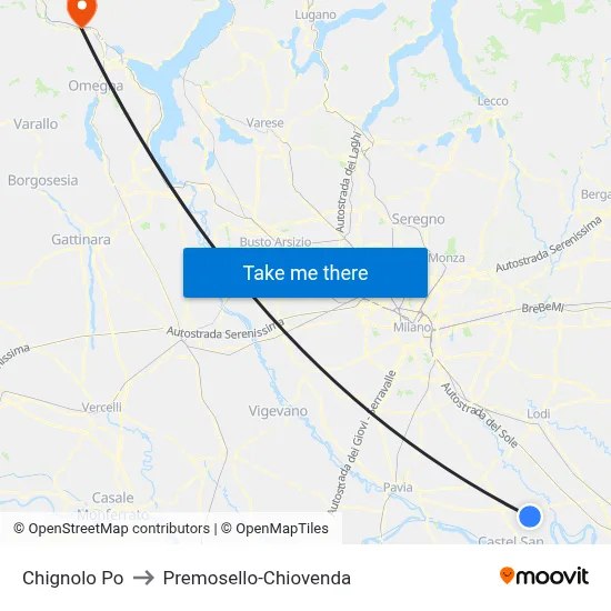 Chignolo Po to Premosello-Chiovenda map