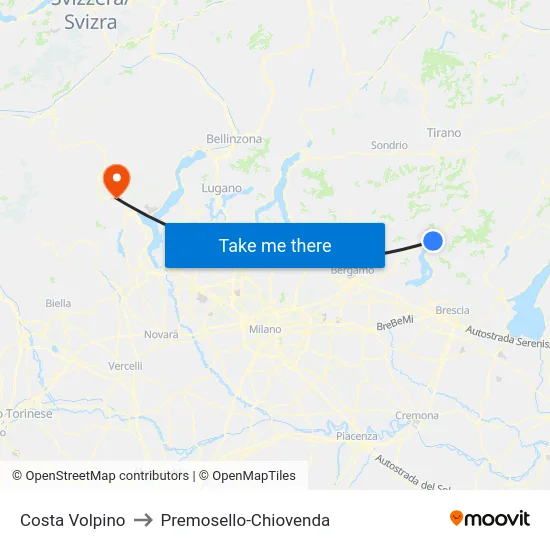 Costa Volpino to Premosello-Chiovenda map