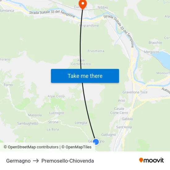 Germagno to Premosello-Chiovenda map