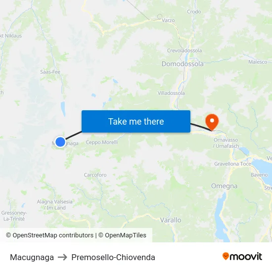 Macugnaga to Premosello-Chiovenda map