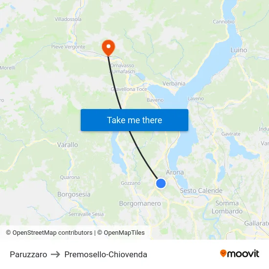 Paruzzaro to Premosello-Chiovenda map