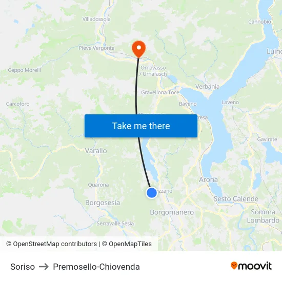 Soriso to Premosello-Chiovenda map