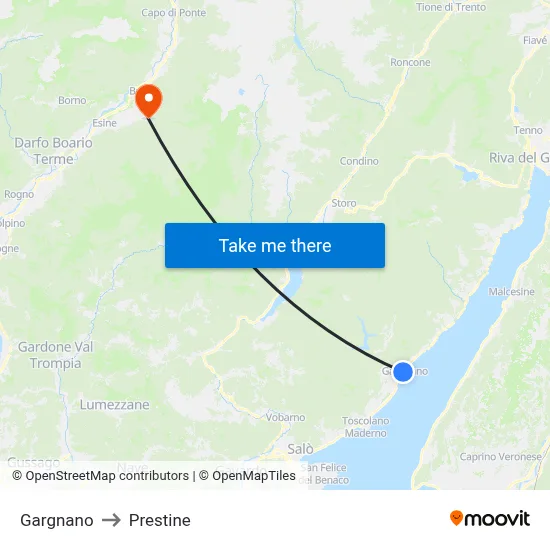 Gargnano to Prestine map