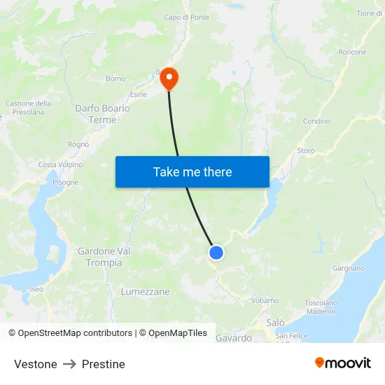 Vestone to Prestine map