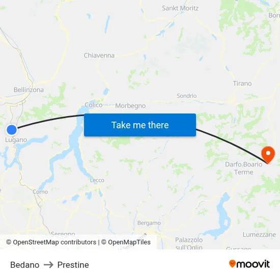 Bedano to Prestine map