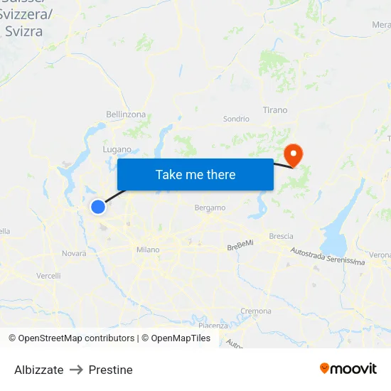 Albizzate to Prestine map