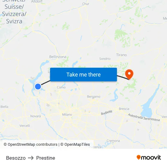 Besozzo to Prestine map