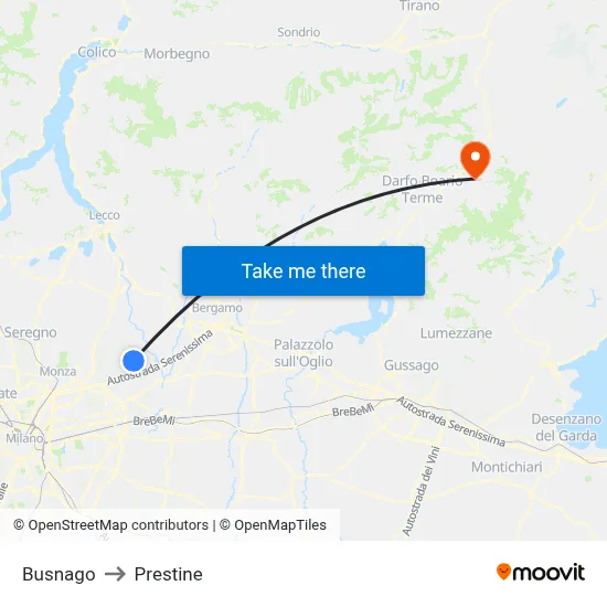 Busnago to Prestine map