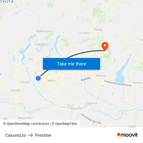 Casorezzo to Prestine map