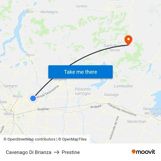 Cavenago di Brianza to Prestine map