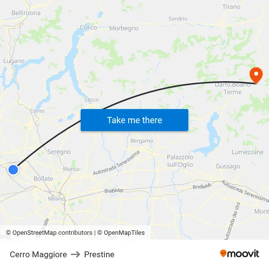 Cerro Maggiore to Prestine map