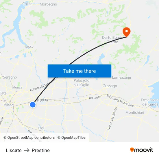 Liscate to Prestine map