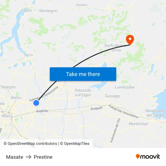 Masate to Prestine map