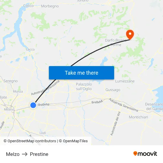Melzo to Prestine map