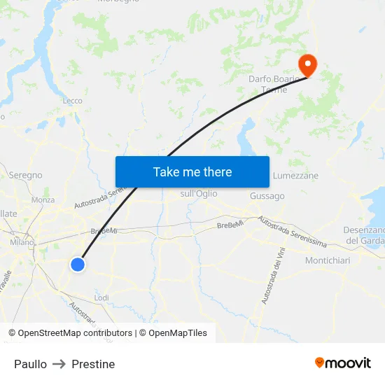 Paullo to Prestine map