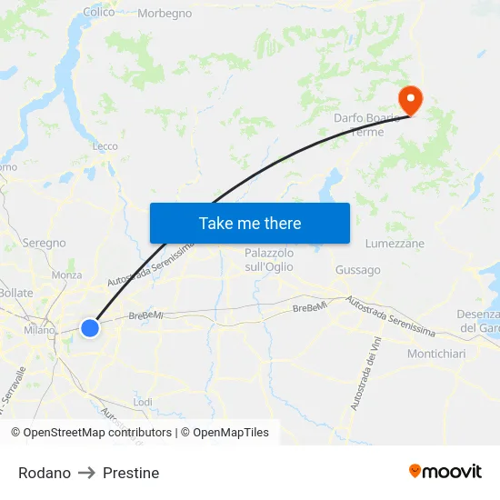 Rodano to Prestine map