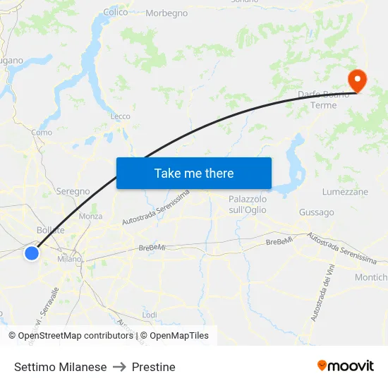Settimo Milanese to Prestine map