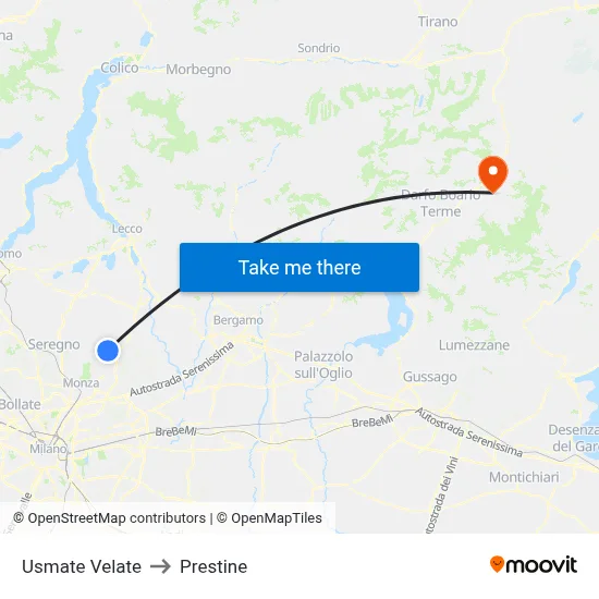 Usmate Velate to Prestine map