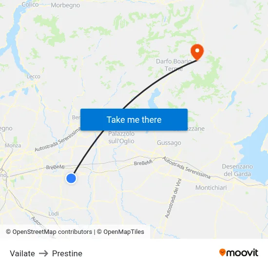 Vailate to Prestine map