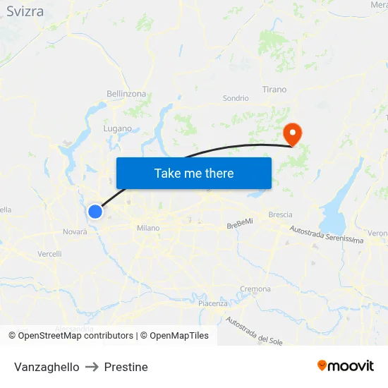 Vanzaghello to Prestine map