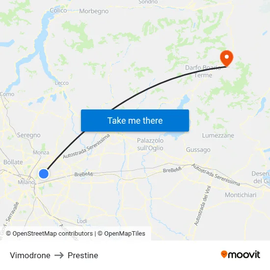 Vimodrone to Prestine map