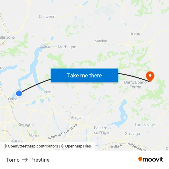 Torno to Prestine map