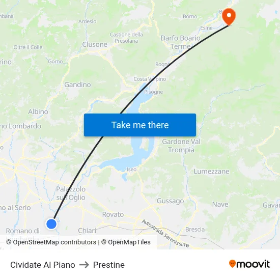 Cividate al Piano to Prestine map